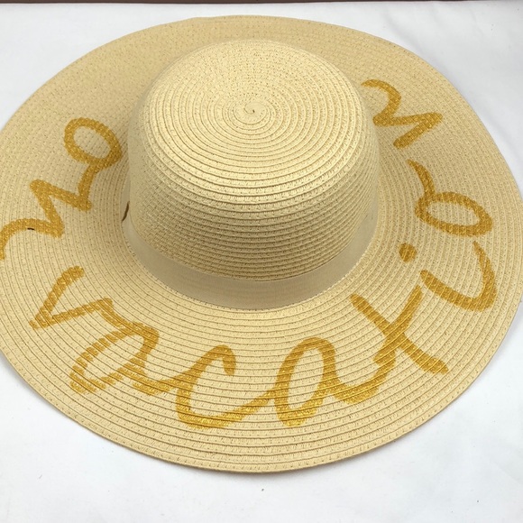 “On vacation”straw summer hat with gold lettering - Picture 2 of 2